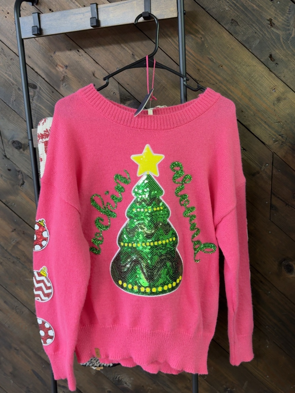 Simply Southern Pink Sequin Christmas Tree Sweater